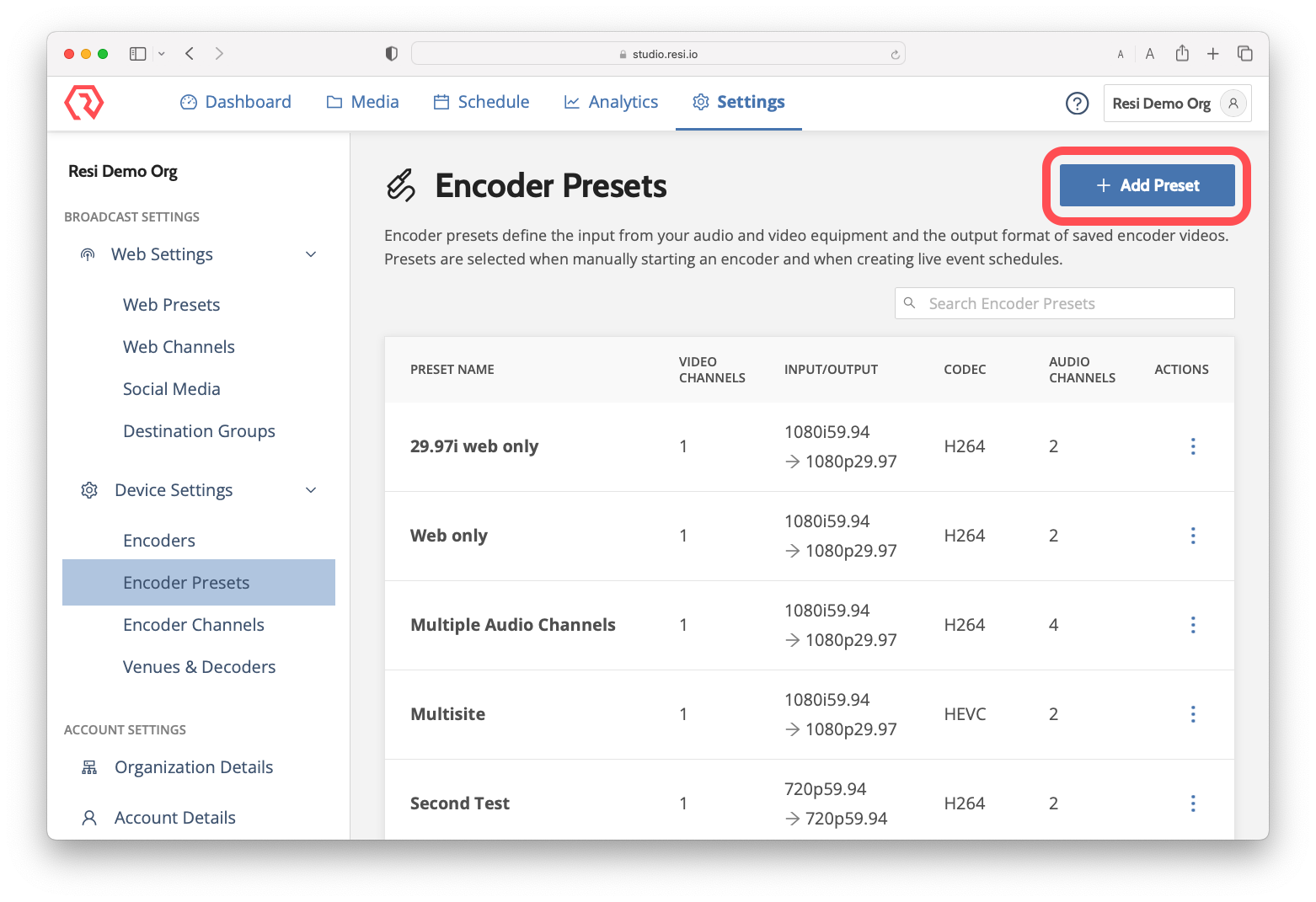 Create, Edit, or Remove an Encoder Preset